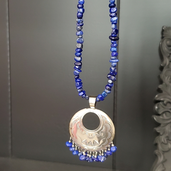 Sterling Silver Lapis Lazuli Gemstone Bead Necklace QT - Picture 6 of 16